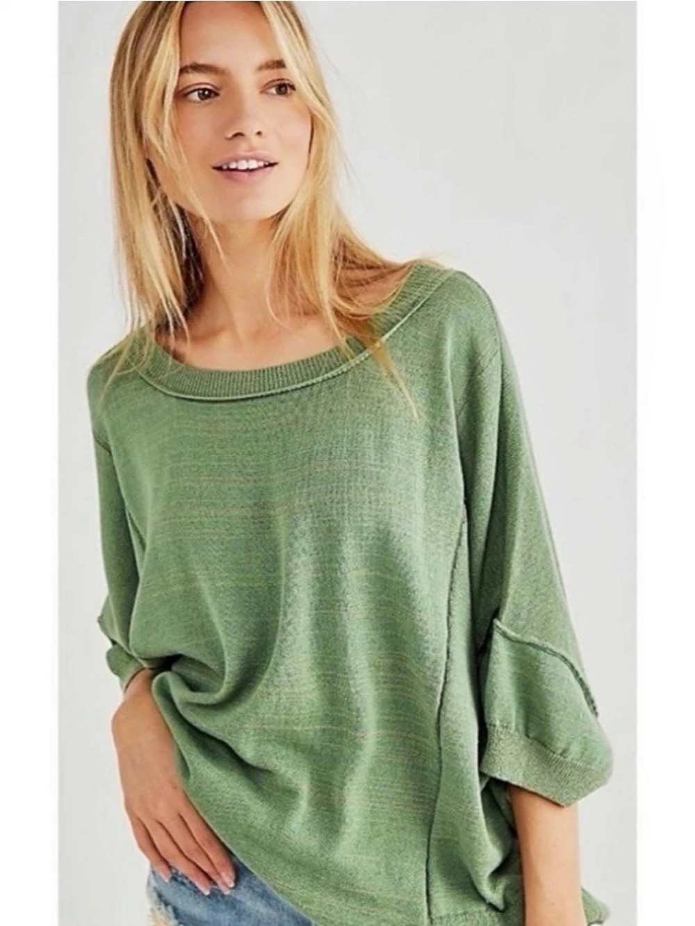 Free People Easy Street Tunic Green Knit Sweater